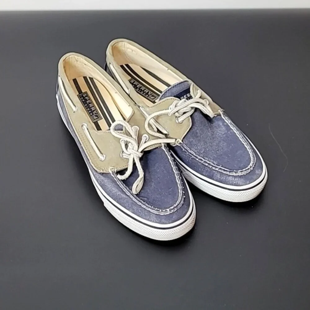 Sperry Women's Blue & Tan Canvas Boat Shoes Size 8M Casual Loafers Nautical Styl